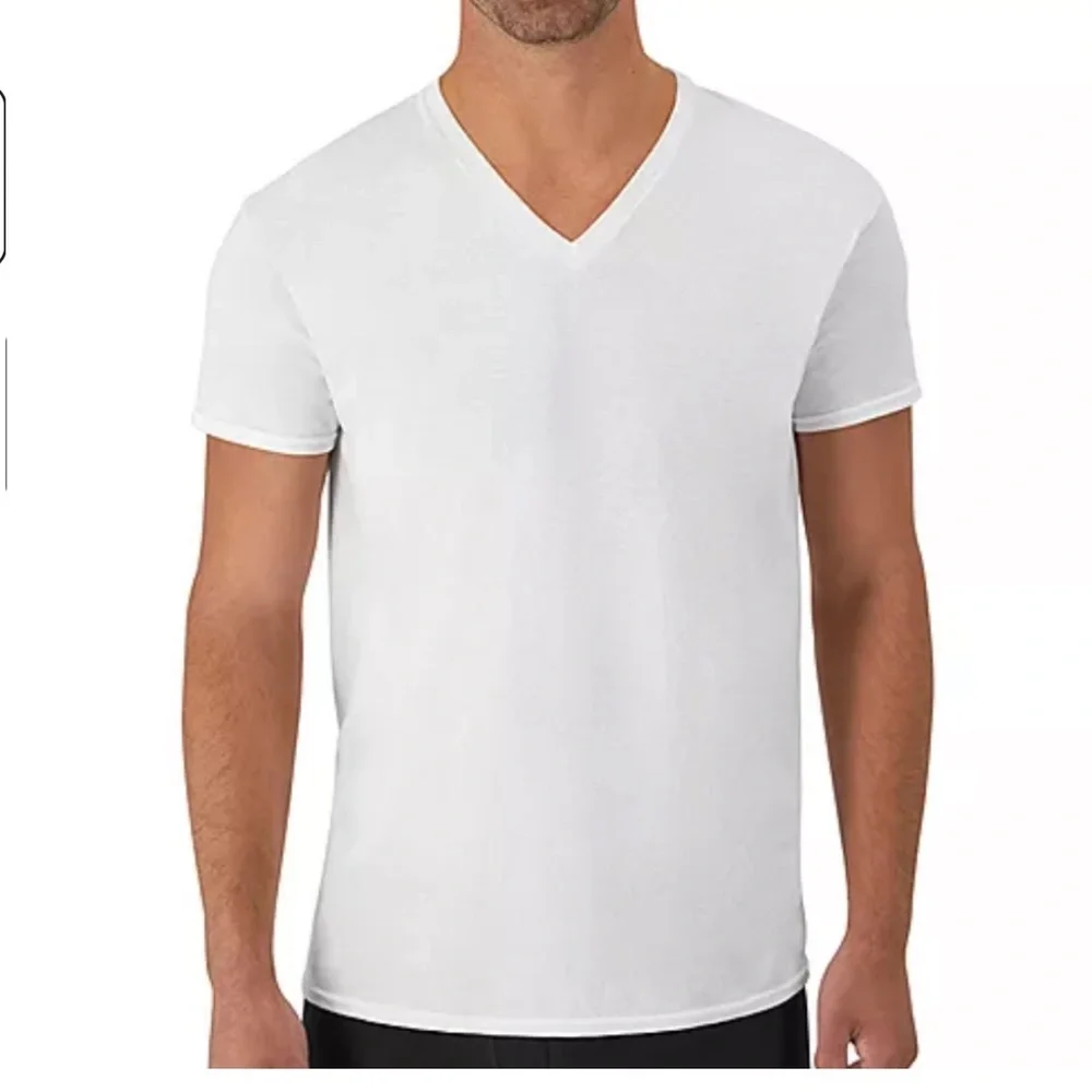 8 Hanes ComfortSoft V-Neck T-Shirt in White Sz XL New